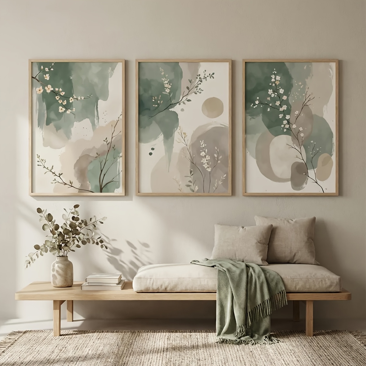Home Office Or - Conjunto de 3 Quadros Decorativos em