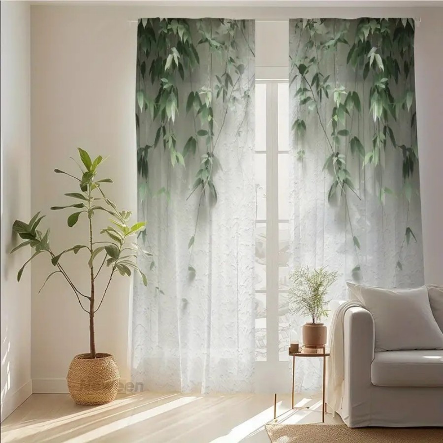 Home Office Minimalist - 2PCS Cortina Transparente com Estampa Digital,