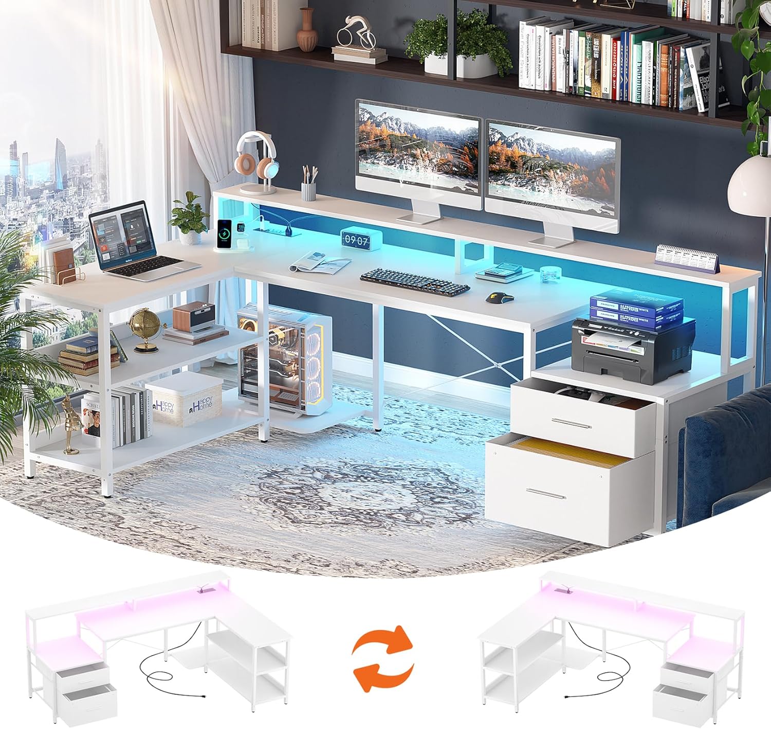 Power Strip Desk - Mesa em L com Gaveta para