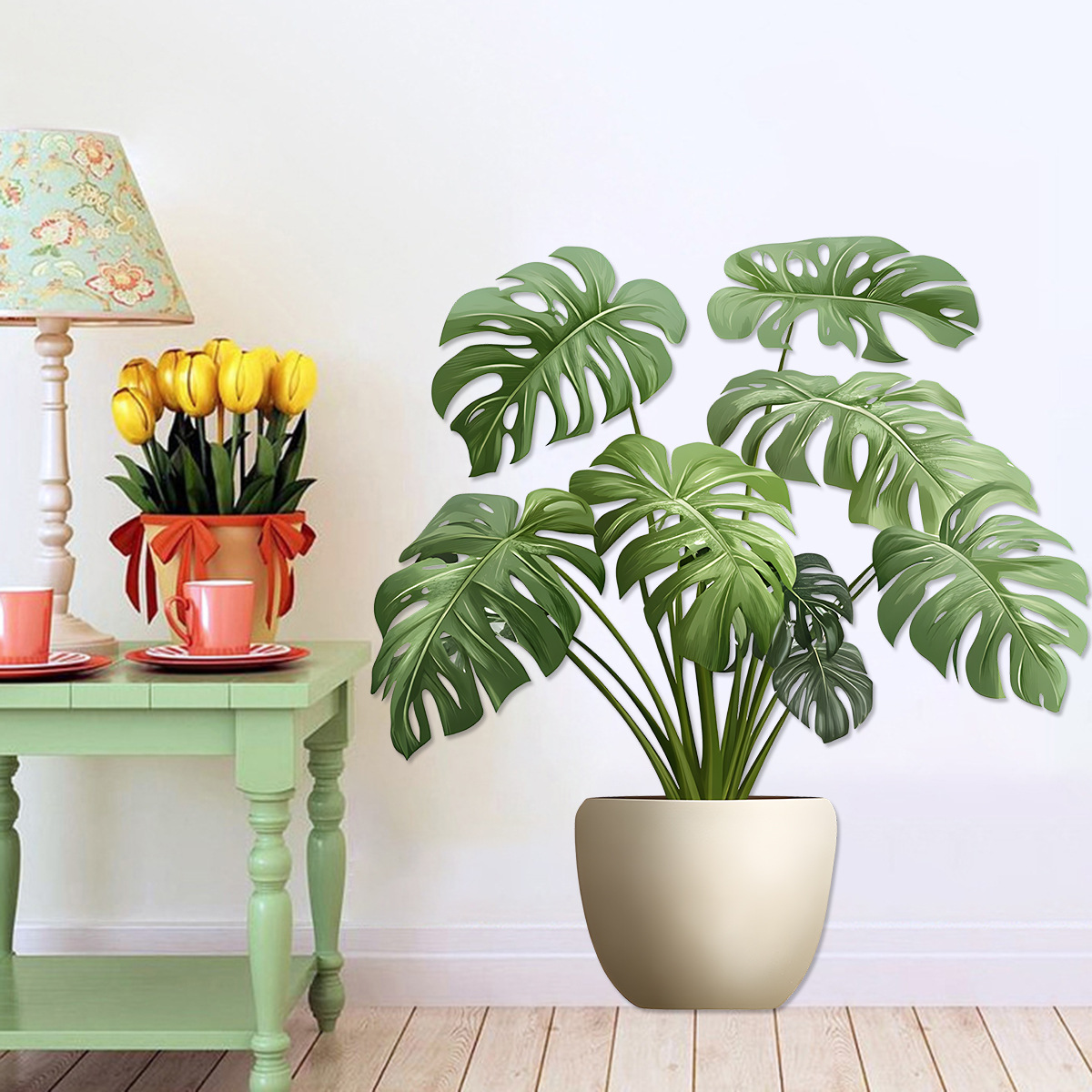 Adesivo 3d verde planta pote p - Home Office Wallpaper avaliação e preço